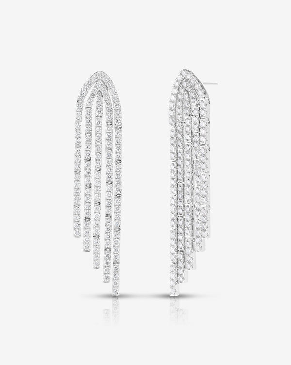 Ring Concierge 14k White Gold Pavé Waterfall Earrings with Five Rows Hanging at Graduating Lengths