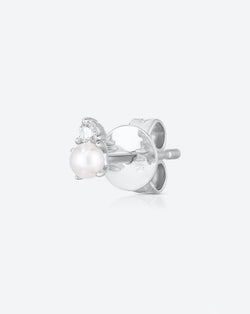 Ring Concierge Earrings 14k White Gold / Single Pearl Studs with backing detail