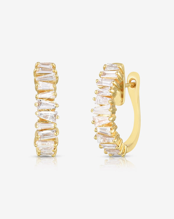 Ring Concierge Earrings 14k Yellow Gold Baguette Ridge Diamond Statement Earrings