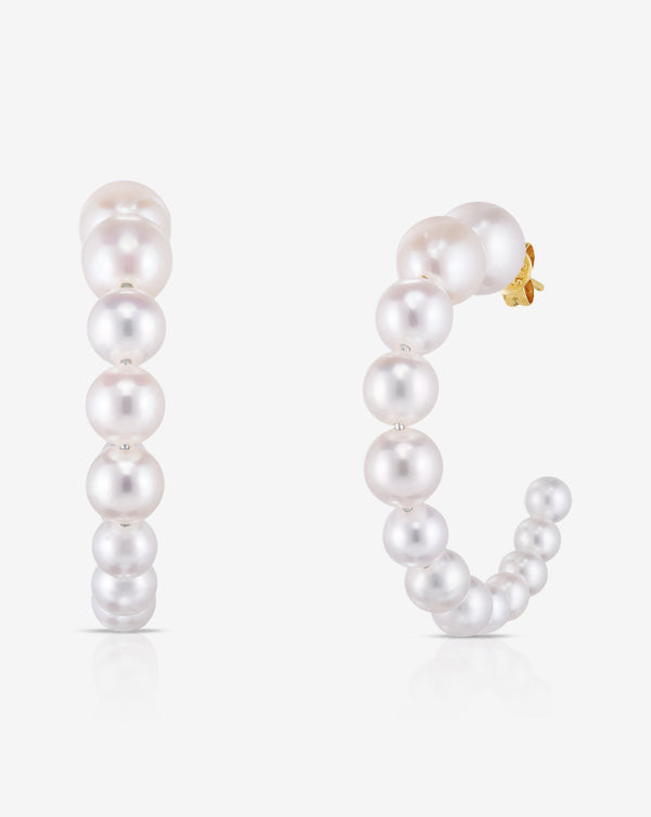 Ring Concierge Earrings 14k Yellow Gold Large Graduated Pearl Hoops