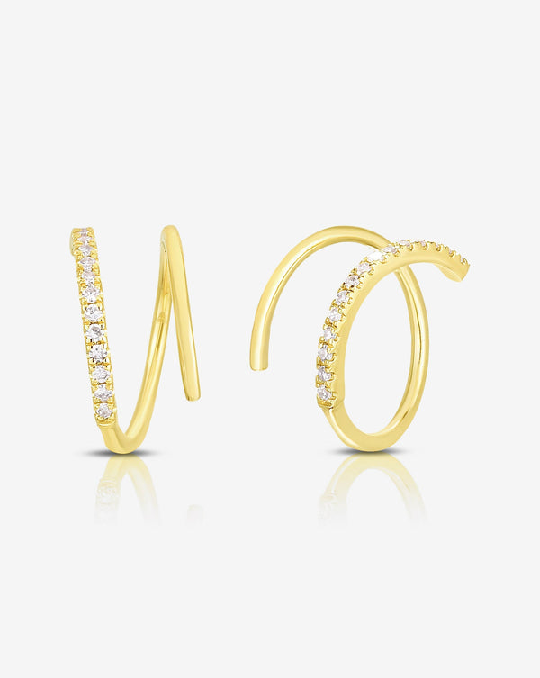 Ring Concierge Earrings 14k Yellow Gold Pavé Spiral Threader Earrings