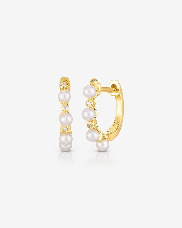 Ring Concierge Earrings 14k Yellow Gold Pearl + Diamond Huggies
