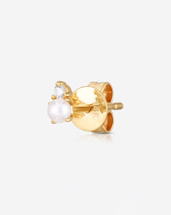 Ring Concierge Earrings 14k Yellow Gold / Single Pearl Studs with backing detail