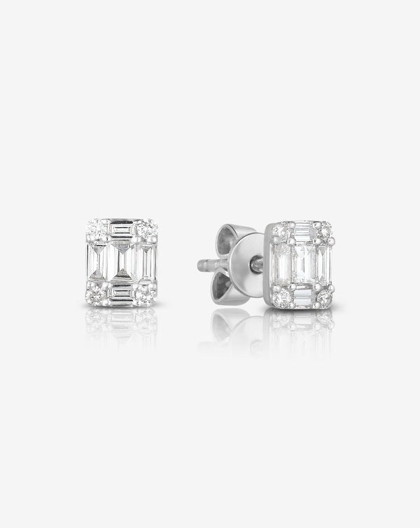 Ring Concierge Earrings Pair Petite Emerald Illusion Studs in 14K White Gold