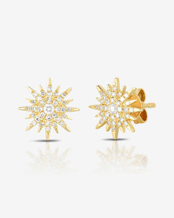 14K Gold Starburst Diamond Earrings 14K Gold