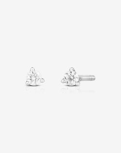 14K Gold Prong Setting Diamond Trio Tiny Stud Earrings 14K White Gold