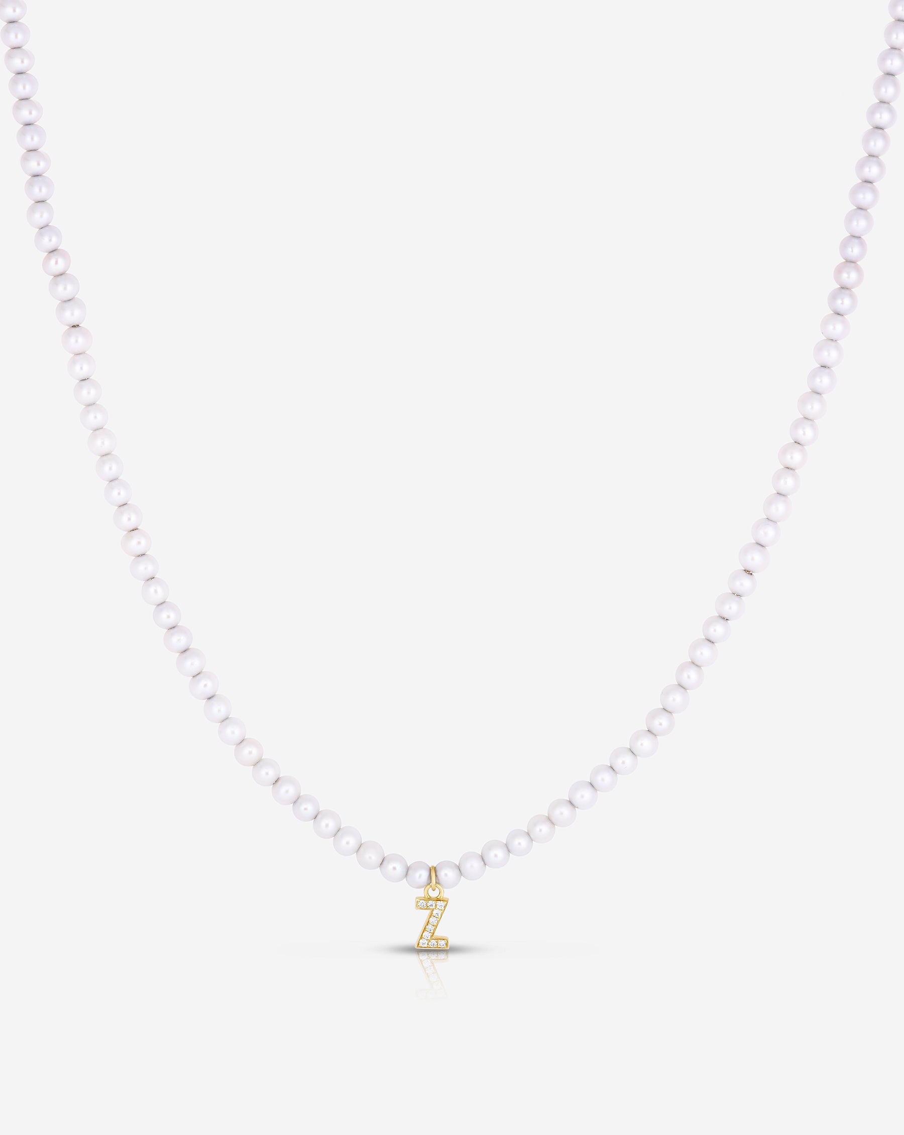 Ring Concierge Necklaces 14k Yellow Gold / A Pearl + Pavé Initial Choker with Initial "Z" 
