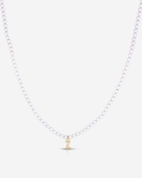 Ring Concierge Necklaces 14k Yellow Gold / A Pearl + Pavé Initial Choker with Initial "Z" 