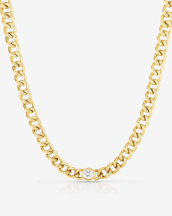 Ring Concierge Necklaces 14k Yellow Gold Bezel-Set Diamond Curb Chain Necklace