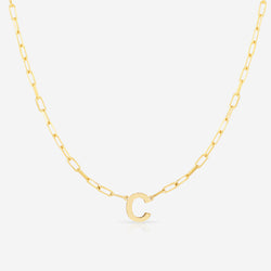 Ring Concierge Necklaces 14k Yellow Gold / C Block Initial + Link Chain Necklace
