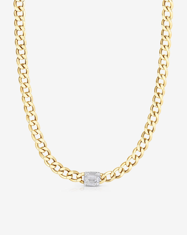 Ring Concierge Necklaces 14k Yellow Gold Emerald Illusion Curb Chain Necklace
