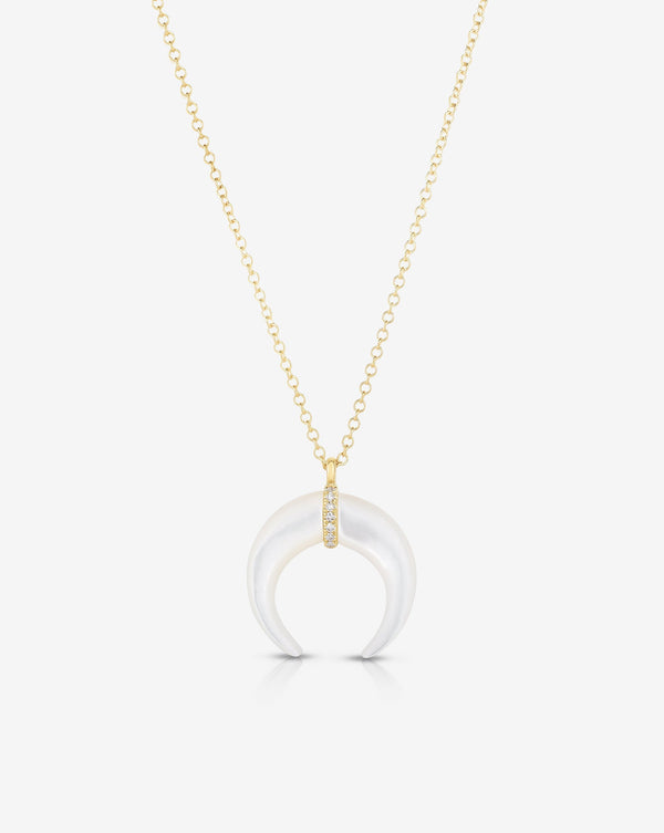 Ring Concierge Necklace 14k Yellow Gold Mother of Pearl + Pavé Horn Necklace