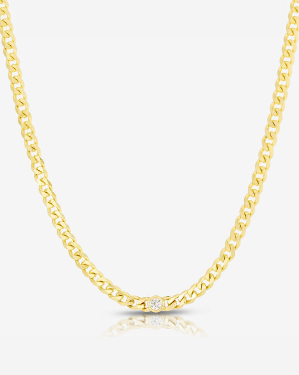Ring Concierge Necklaces 14k Yellow Gold Petite Bezel-Set Diamond Curb Chain Necklace