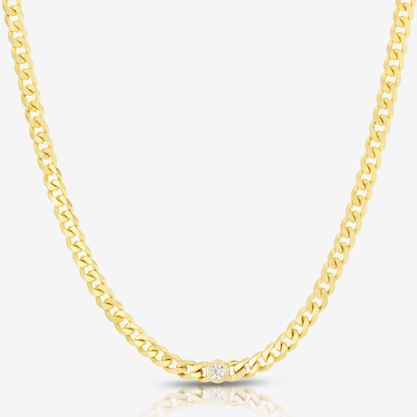 Petite Bezel-Set Diamond Curb Chain Choker 14K White Gold