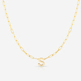 Initial Block Horizontal Tile Link Chain Necklace Engraved 