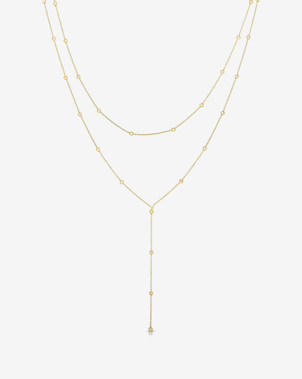 Ring Concierge Necklaces 14k Yellow Gold Saturn Double Layer Chain Necklace