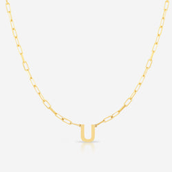 Ring Concierge Necklaces 14k Yellow Gold / U Block Initial + Link Chain Necklace