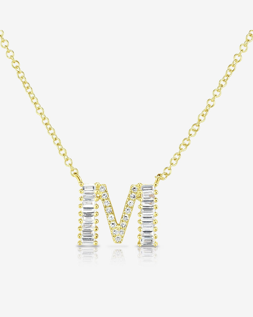 Diamond Initial Necklace ,14K Solid Yellow Gold Diamond Letter Necklace,  Personalized Necklace ,Letter M Necklace, Layering Diamond Necklace