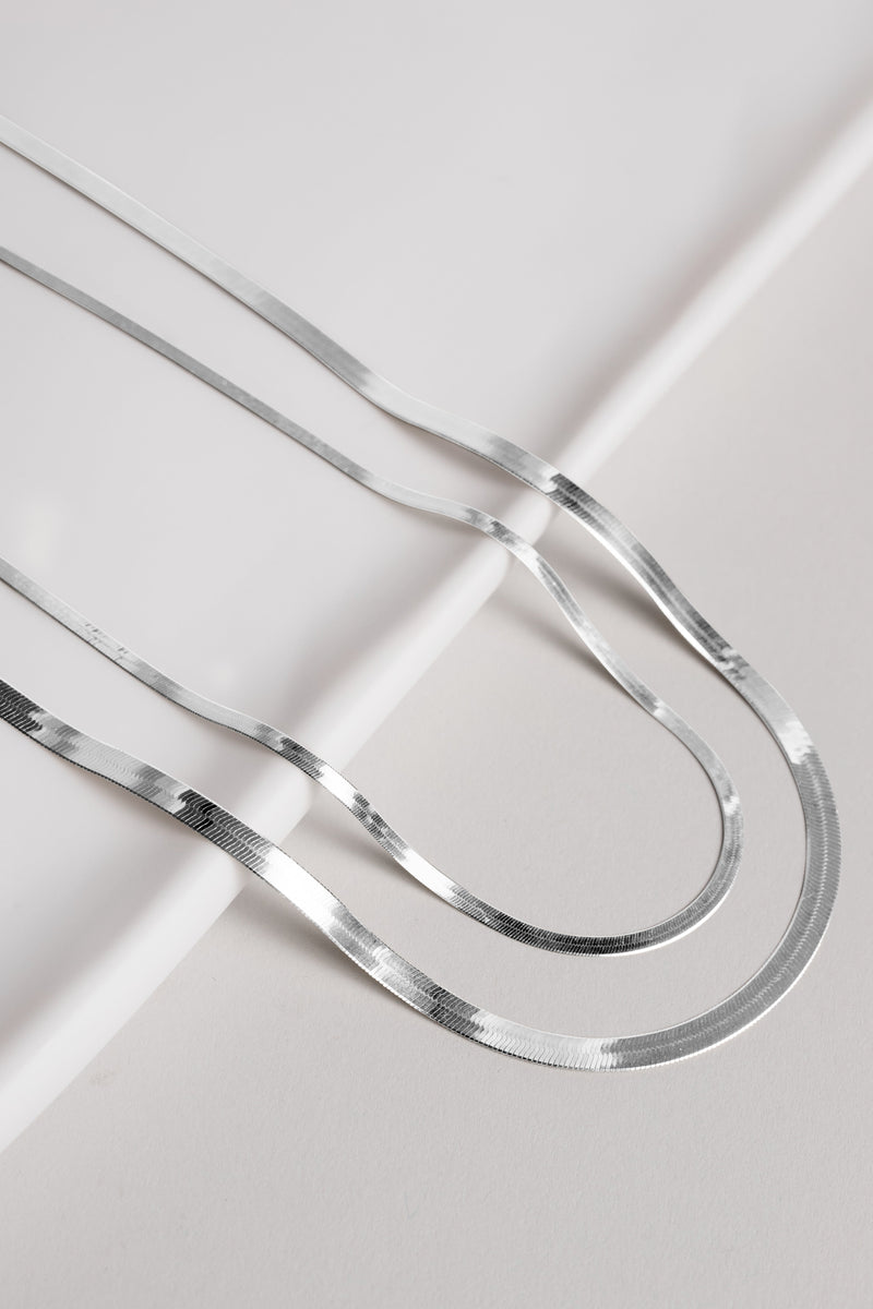 Ring Concierge Necklaces Herringbone Chain Necklace 14k white gold 16'' and 18'' flat lay. global