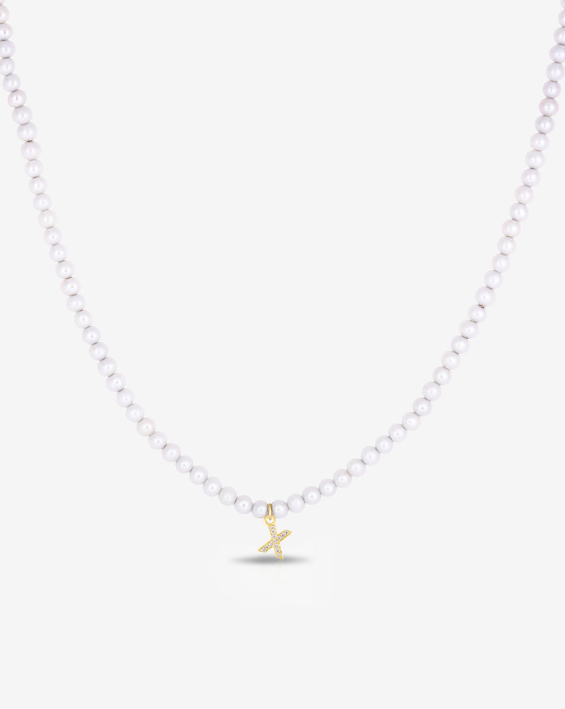 Ring Concierge Necklaces Pearl + Pavé Initial Choker in 14K Yellow Gold with Initial 'X"