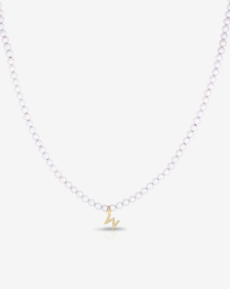 Ring Concierge Necklaces Pearl + Pavé Initial Choker in 14K Yellow Gold with Initial 'W"