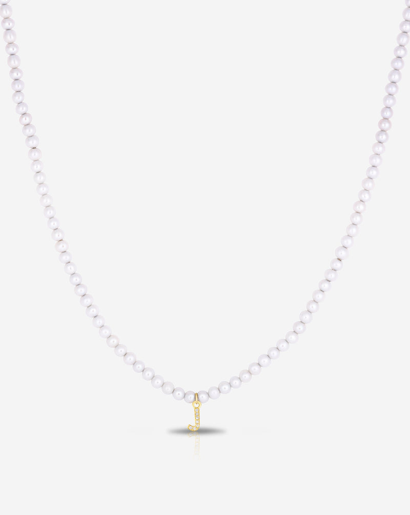 Ring Concierge Necklaces Pearl + Pavé Initial Choker in 14K Yellow Gold with Initial "J"