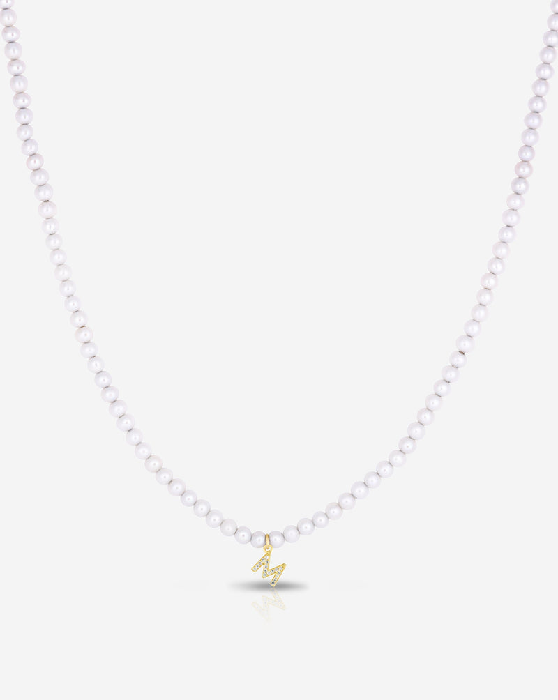 Ring Concierge Necklaces Pearl + Pavé Initial Choker in 14K Yellow Gold with Initial "M"