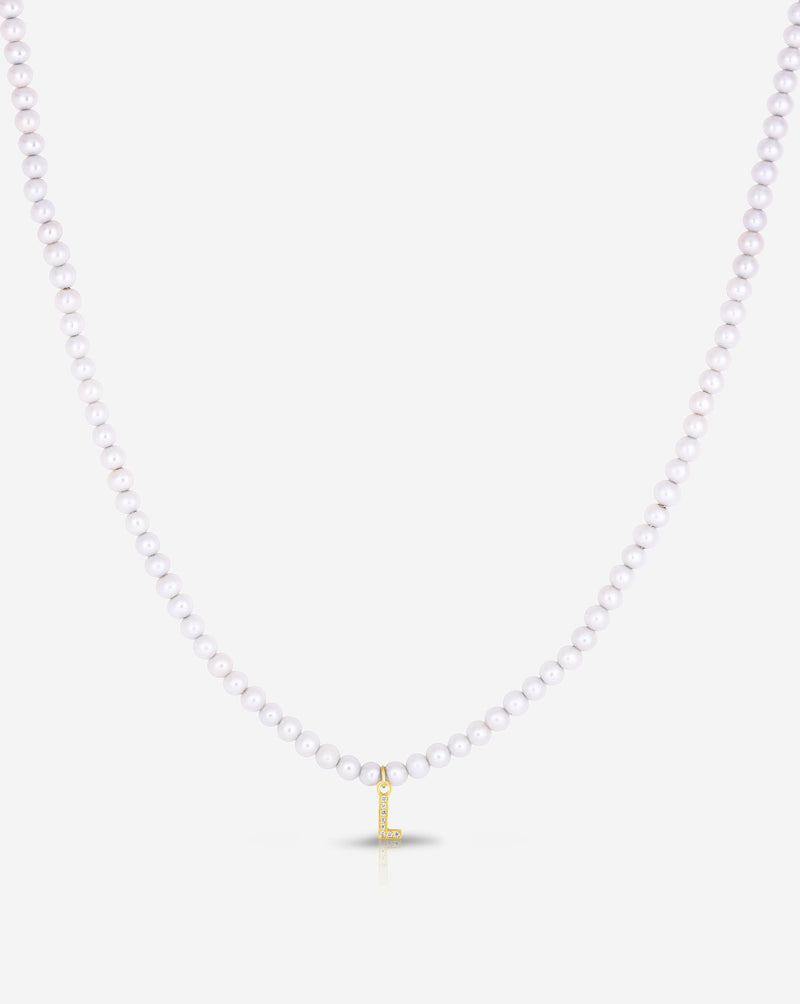 Ring Concierge Necklaces Pearl + Pavé Initial Choker in 14K Yellow Gold with Initial "L"