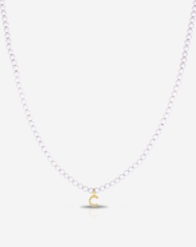 Ring Concierge Necklaces Pearl + Pavé Initial Choker in 14K Yellow Gold with Initial "C"