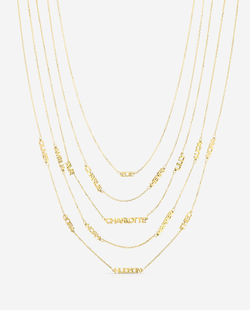 Five Ring Concierge Necklaces Personalized Multi-Name Necklace in 14K Yellow Gold