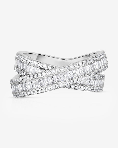 Petite Baguette Crossover Ring