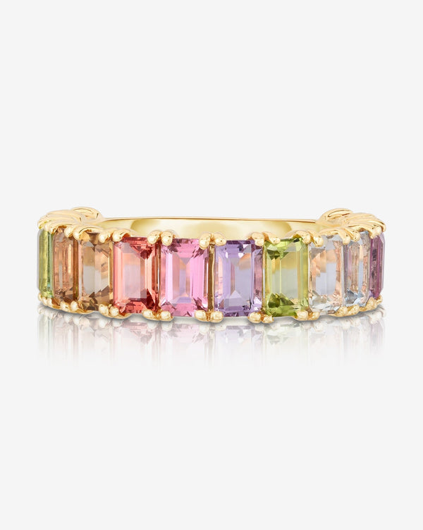 Ring Concierge Rings 14k Yellow Gold / 3/4 / 4 Pastel Emerald Cut Rainbow Gemstone Ring