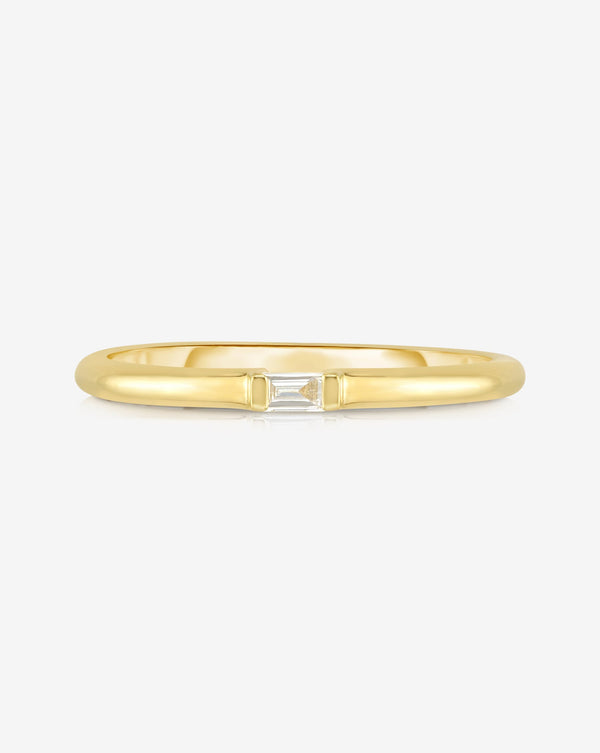 Flat lay of Ring Concierge Single Baguette Diamond Ring 14k Yellow Gold