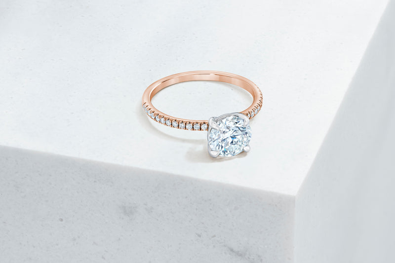 Lexington VOW by Ring Concierge round micropave engagement ring in rose gold. 33281433272408