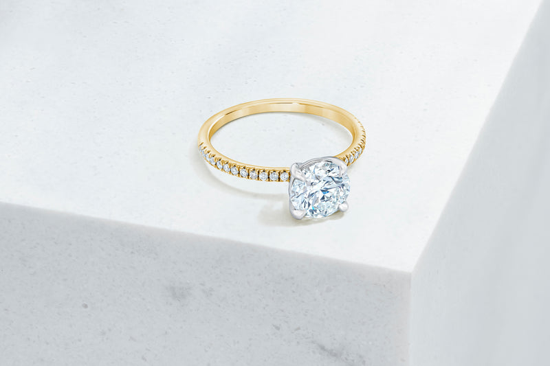 Lexington VOW by Ring Concierge round micropave engagement ring in yellow gold. 33281433206872