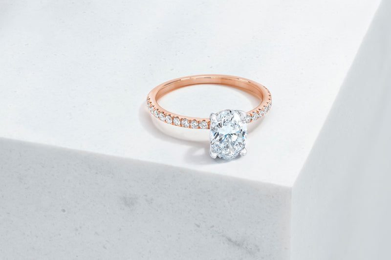 Lexington VOW by Ring Concierge oval micropave engagement ring in rose gold. 33281433469016
