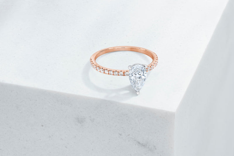 Lexington VOW by Ring Concierge pear shaped micropave engagement ring in rose gold. 33281434255448 