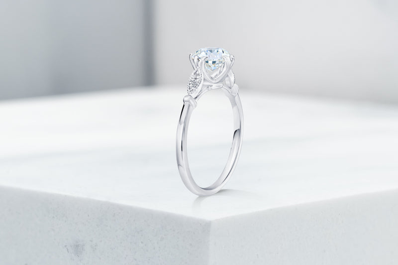 Park VOW by Ring Concierge antique-style round in detailed engagement ring in platinum. 33281410859096
