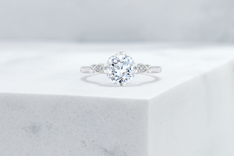 Park VOW by Ring Concierge antique-style cushion detailed engagement ring in platinum. 33281410957400