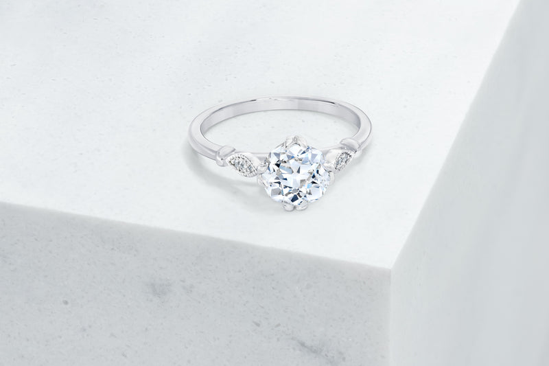 Park VOW by Ring Concierge antique-style cushion detailed engagement ring in platinum. 33281410957400