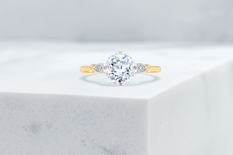 Park VOW by Ring Concierge antique-style cushion detailed engagement ring in yellow gold. 33281410891864