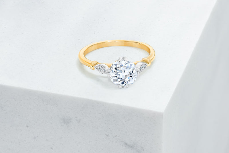Park VOW by Ring Concierge antique-style cushion detailed engagement ring in yellow gold. 33281410891864
