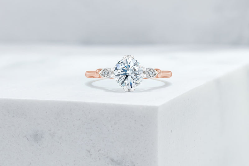 Park VOW by Ring Concierge round detailed engagement ring in rose gold. 33281410728024