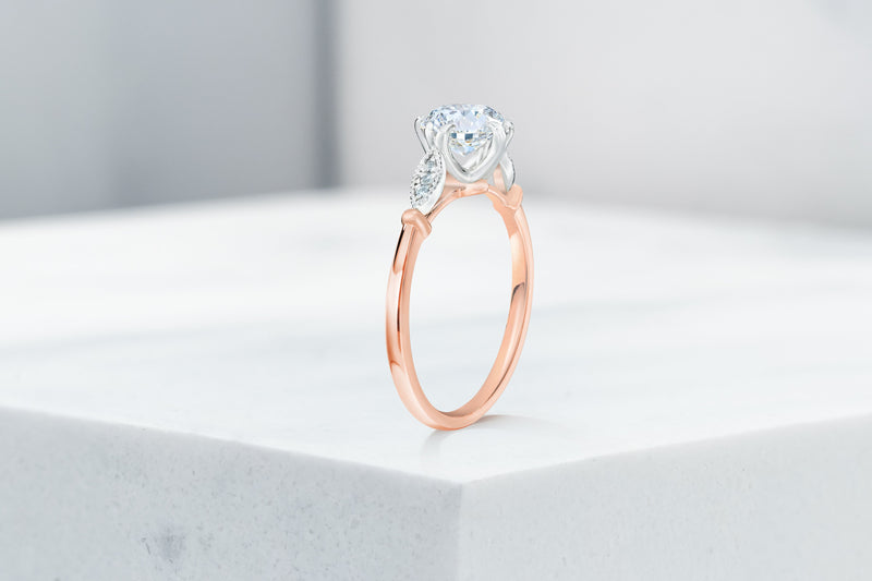 Park VOW by Ring Concierge round detailed engagement ring in rose gold. 33281410728024