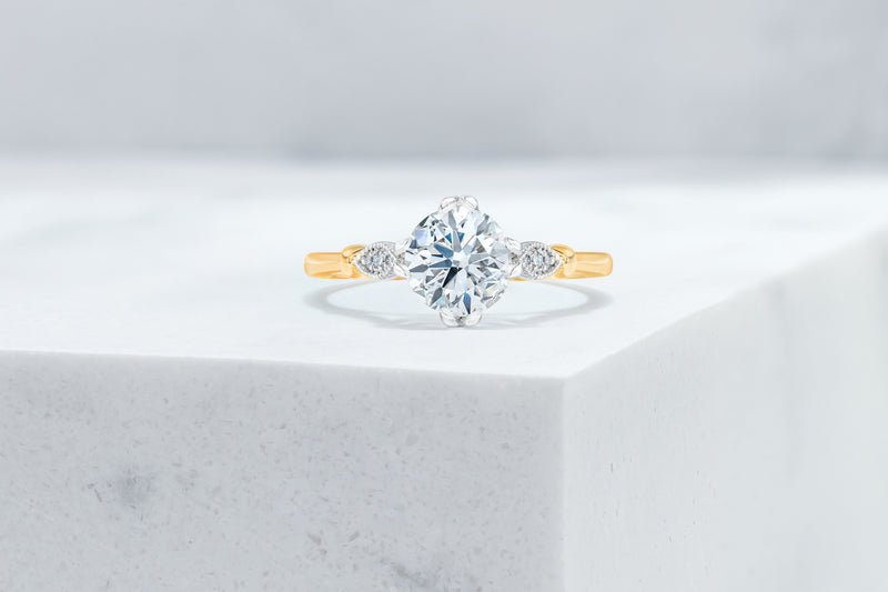 Park VOW by Ring Concierge round detailed engagement ring in yellow gold. 33281410695256