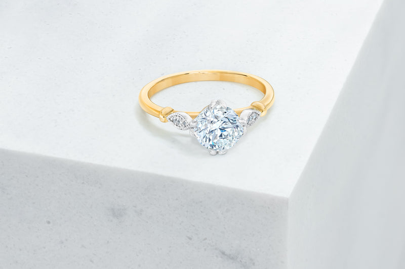 Park VOW by Ring Concierge round detailed engagement ring in yellow gold. 33281410695256