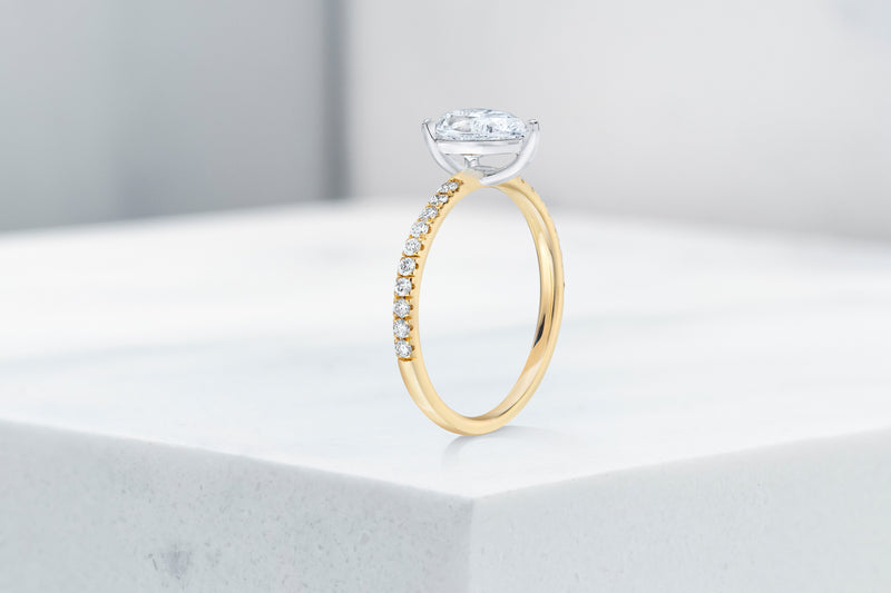 Lexington VOW by Ring Concierge pear shaped micropave engagement ring in yellow gold. 33281434189912 
